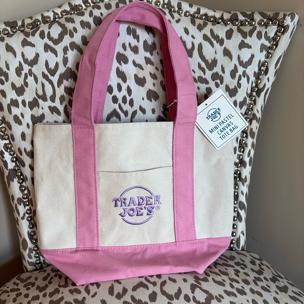 NWT Trader Joe’s Customized With Bow, Pink Mini Pastel Canvas Tote Bag - Picture 3 of 6